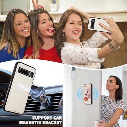 Coque Google Pixel 6 avec cordon et portefeuille en cuir blanc Asuwish