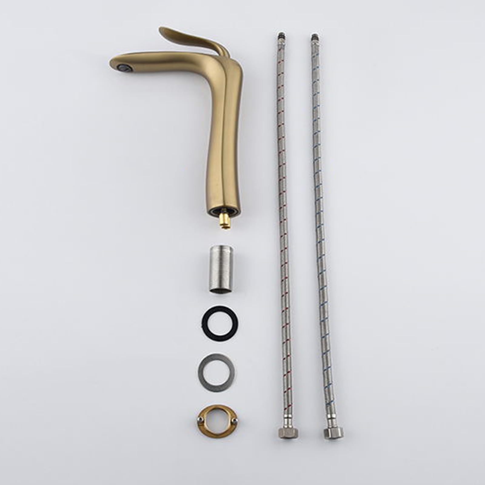 BiaoTeng Waschbeckenarmatur Einhebelarmatur Bad Waschbecken Messing Mischbatterie Waschbecken Bad Armaturen Bad, Gebürstetes Gold Hoch
