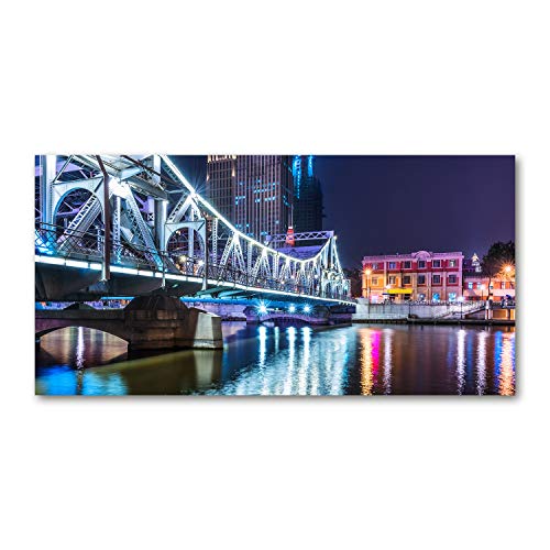 Crédence de cuisine 100x50cm en verre trempé bleu avec motif du pont de Shanghai - Tulup
