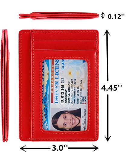 KALMORE Genuine Leather Front Pocket Slim Wallet Credit Card Holder with ID Window3