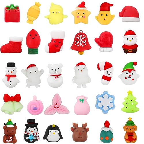 VEYLIN Christmas Squishy Toys, 30 Pcs Cute Toys for Kids Party Supplies Mini Soft Toy for Christmas Decoration