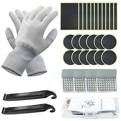 LIERKISS Bike Inner Tyre Repair Kit with 24 PCS Pre Glued Patchs,Lever, Metal Rasp,and Glove, Portable Storage Box, for Road Bike, Folding Bike, Child Bike Cover