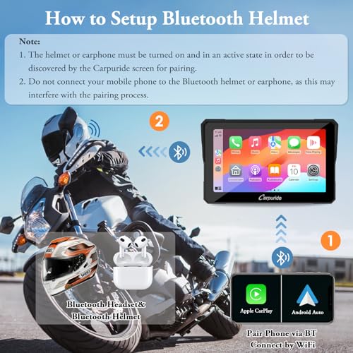 Image of Carpuride W702 for Motorcycle, 7 inch Waterproof Touchscreen, Portable Apple Carplay /Android Auto GPS Navigation for Motorbike, Support Dual Bluetooth, Car GPS, TF-64G