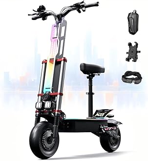 60V 38AH/27AH Electric Scooter Adult,6000W Dual Motors Max Speed 50MPH, Range 45-60 Miles Foldable Electric Scooter with Seat, Dual Suspension All Terrain E-Scooter