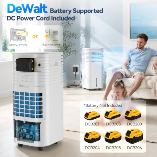 Image of Windowless Air Conditioner, Compatible with DeWalt 20V Max Battery | AC /DC Powered, 4Modes, 3Speeds, 15H Timer, 3 Gal Tank for 24H Cooling 600Sq.Ft, No Hose Needed for Room, Battery Not Included