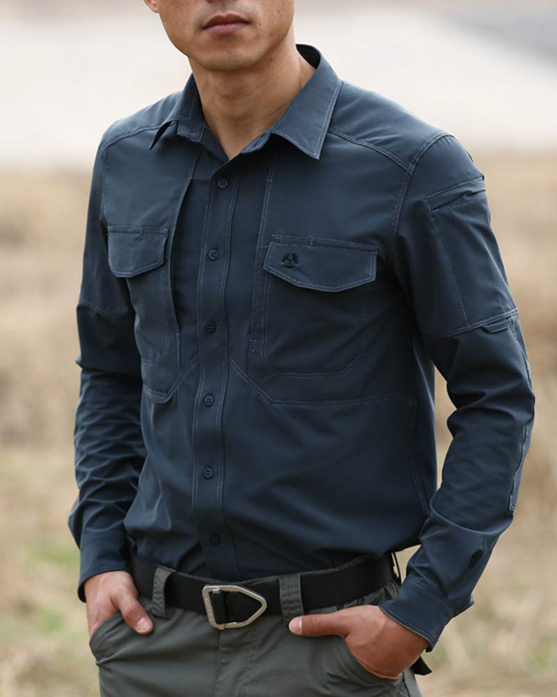 Secado Rápido Camisa Táctica para Hombre,Militar Solapa de Manga Larga Camisa,Slim Fit Elasticidad Camisa Casual Outdoor Work Camiseta