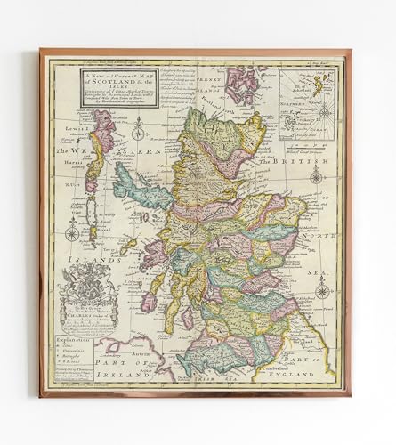 Carte de l'Écosse de 1736 pour habiller un mur vide avec un art mural vintage