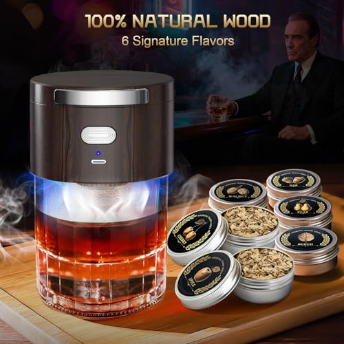 Electric Whiskey Smoker Kit with 6 Flavor Wood Chips, Old Fashioned Whiskey Gift Set, Cocktail Drink Smoker Kit Home Bar Accessories Tools, Anniversary Christmas Gifts for Men #5