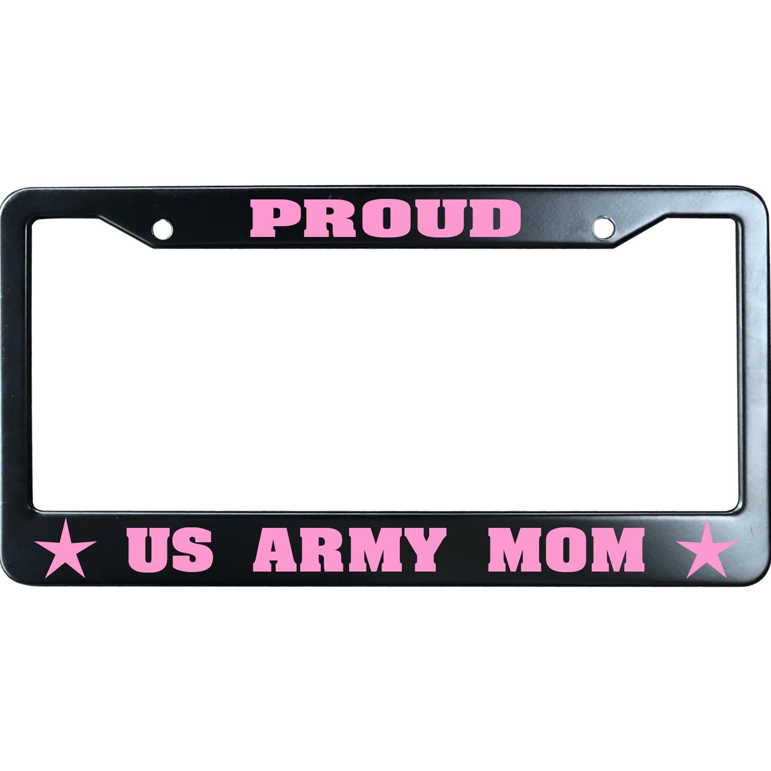 XYCustomBest Black License Plate Frame - US Army Mom Proud Pink - Stainless Steel Metal License Plate Frame with 2 Screw Caps - 2 Holes for US