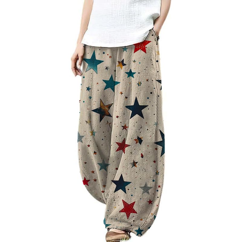 Fall Constellation Star Print Harem Pants Women Casual Elastic Waist Loose Comfy Yoga Wide Leg Pants with Pocket