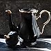 Jomop Ceramic Tea pot with Gold Trim Elegant Profile Decoration Extra Large Black Housewarming Gift for Tea Lovers 4-6 Cups (1, Black)