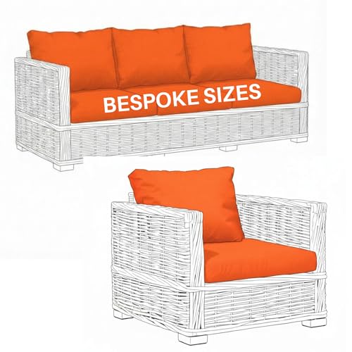 Kosiproducts Custom Size Rattan Seats Cushions Outdoor Patio Furniture Soft Polyester Cushions Bespoke Bench Pads Water & Fade Resistant Orange Cushion