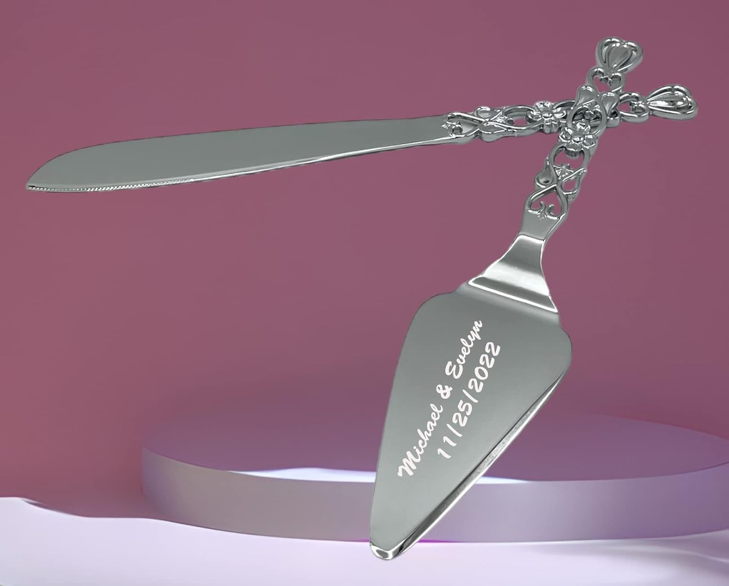 GIFTS INFINITY Personalized Wedding Cake Knife and Server Set with Engraving – Cake Cutting Utensil Set, Keepsake Gift for Wedding, Anniversary, Reception, Birthday & Other Occasions (Ck-1S) (CK-7)