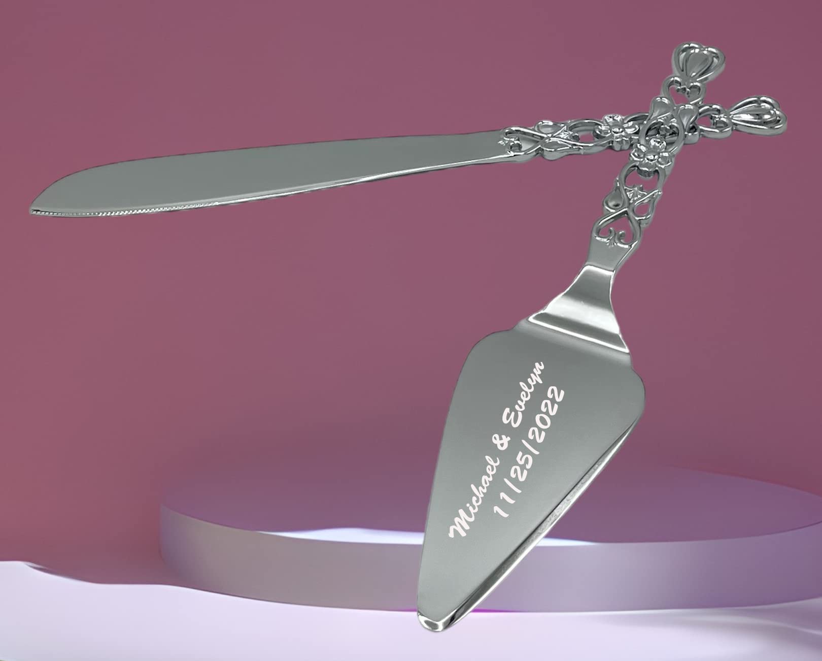 GIFTS INFINITY Personalized Custom Wedding Cake Knife and Server Set Free Engraving - Valentine's Day Gift (Ck-1S) (CK-7)
