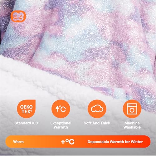 Image of Giggling Getup Wearable Blanket Hoodie for Girls and Boys Sherpa Fleece Hooded Blanket Sweatshirt Warm Cozy Sherpa Wearable Throw Oversized Hoodie with Giant Pocket & Sleeves for Kids Unicorn