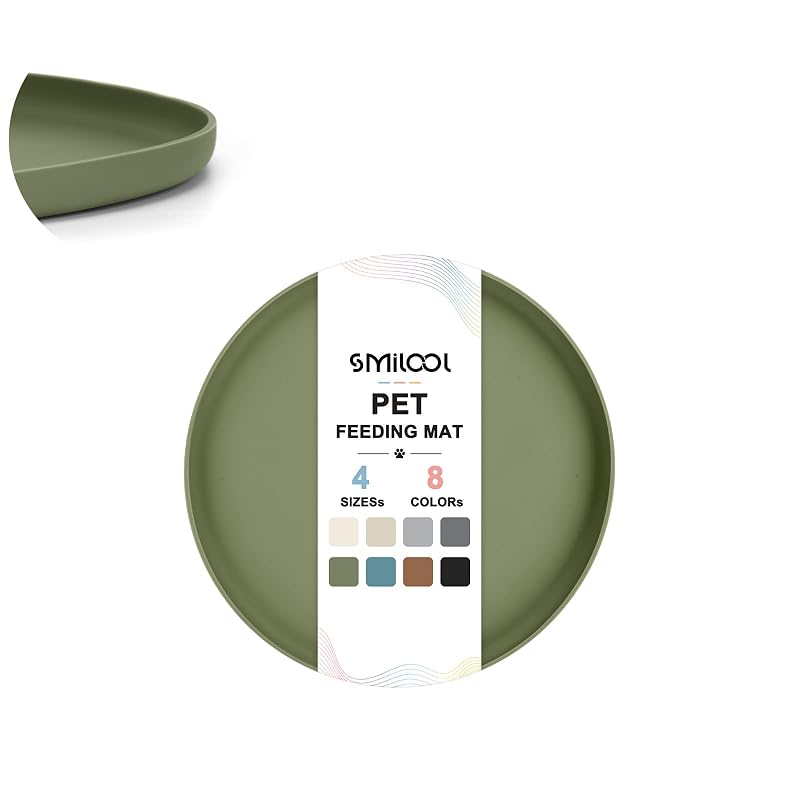 Tapete para Comedouro de Gatos e Cães em Silicone com Borda Elevada SMILOOL 30,48 x 30,48 cm Light Olive Green