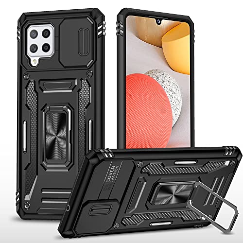 Cover Compatibile con Samsung Galaxy A42 5G/M42 5G,Protezione Fotocamera Slidable Custodia Antiurto Case Anello Supporto Silicone Custodie,Nero