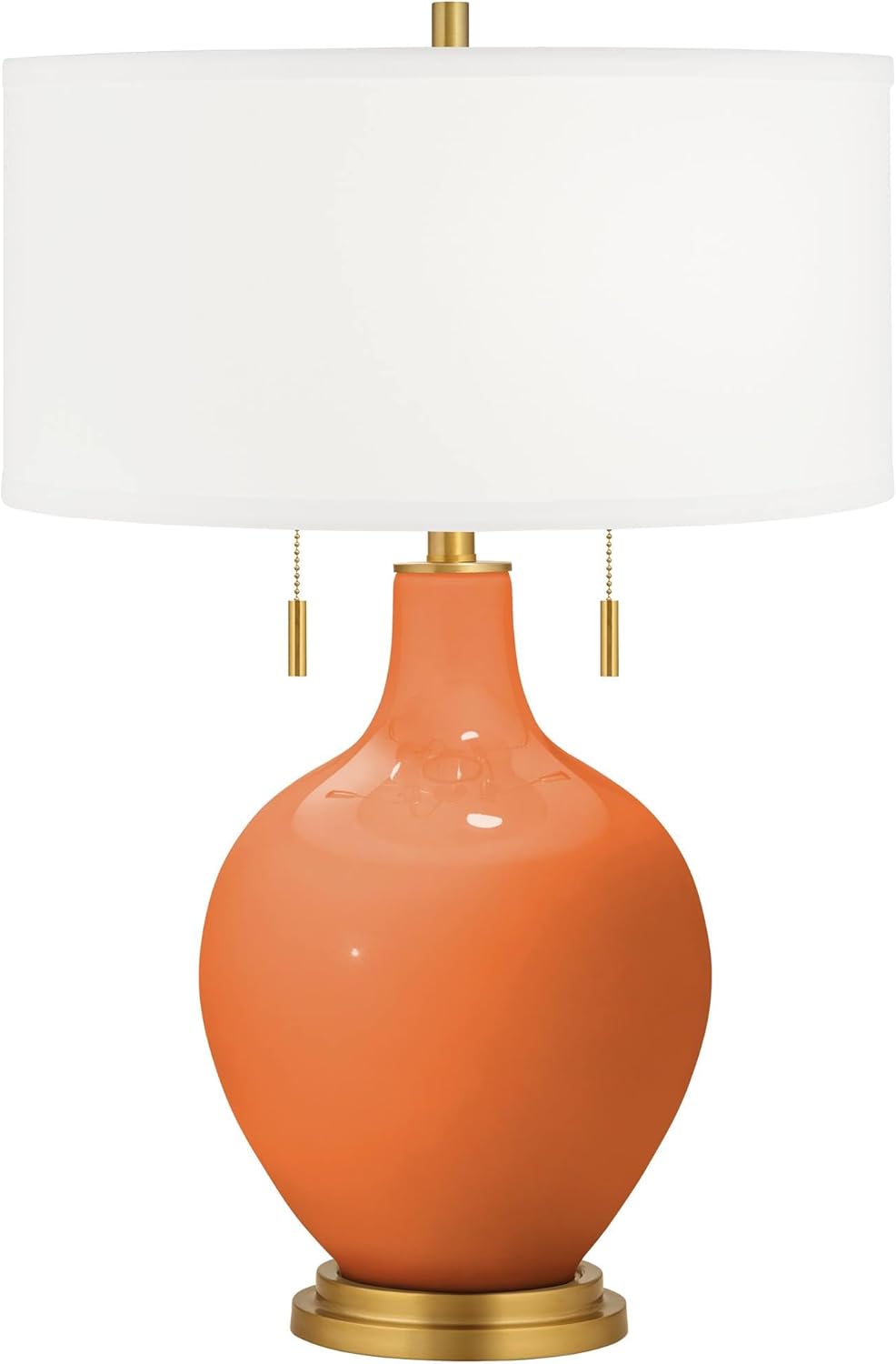Color + Plus Toby 28" Tall Modern Table Lamp Pull Chain Celosia Orange Brass Finish Glass Single Fabric White Shade Living Room Bedroom Bedside Nightstand House Office Home Reading Kitchen Entryway