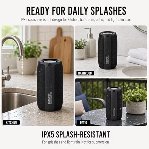 Musibaby M68 Portable Bluetooth Speaker, 12W, IPX5, FM, USB/AUX, Black — view 5