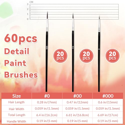 LIGHOON LI1702 Set de 60 pinceles pequeños para pintura con cerdas sintéticas y mango de madera para acuarela, óleo y acrílico miniatura 2