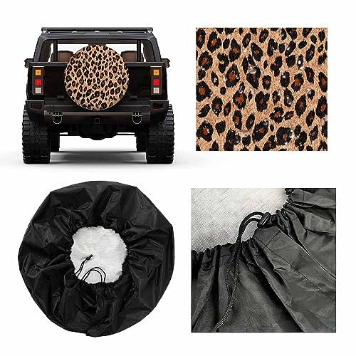 Image of Leopard Spare Tire Cover Cheetah Texture Wild Animal Fur Pattern Weatherproof Universal Wheel Protectors Camper Tire Covers for Trailer Rv Travel(17 inch)