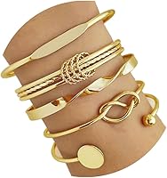 ZOVOLI Golden Bangle Bracelets Set for Women - 14K Gold Plated Stackable Adjustable Cuff Boho Jewelry, Non-Tarnish Gift