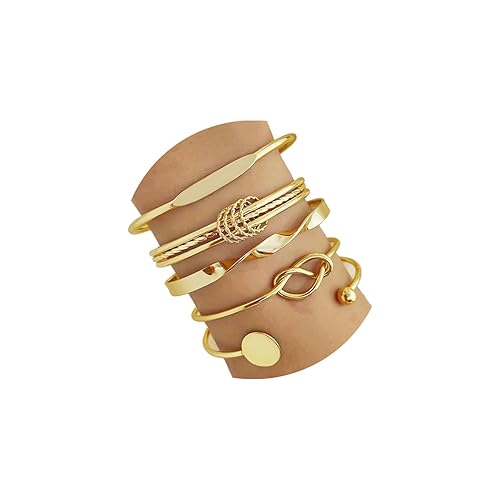 Golden Bangle Bracelets Set for Women, 14k Gold-Plated Multi Layer