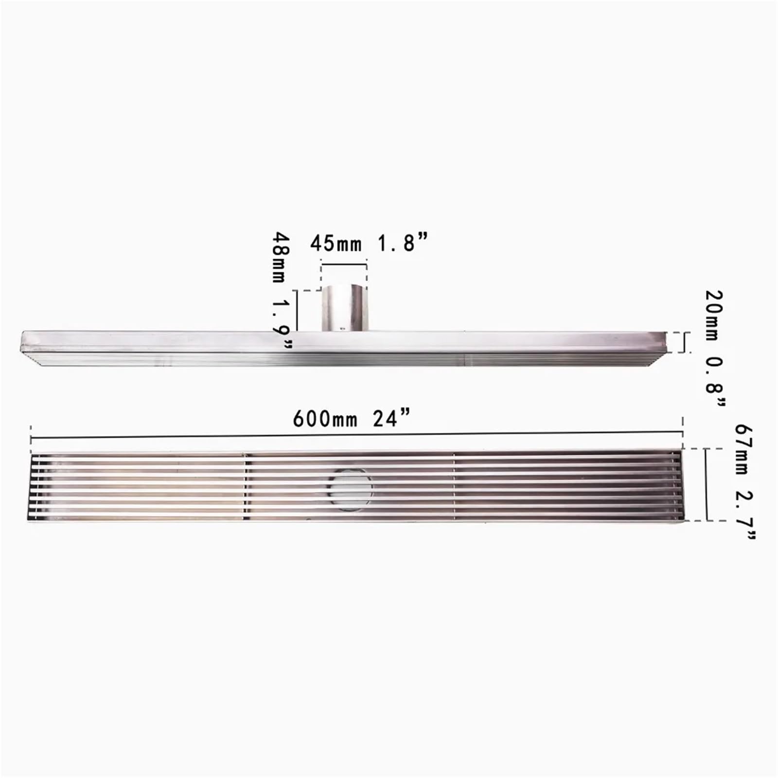 Rejilla Desague Ducha Desagüe de ducha lineal acero inoxidable 304, desagüe horizontal, suelo, canal con inserción azulejos cromado para Exteriores