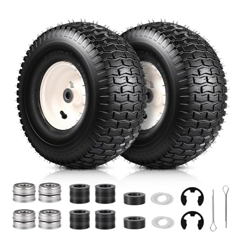 2Pack 15x6.00-6 Tire and Wheel Assembly, Replacement for Craftsman John Deere Cub Cadet Riding Mowers, 4 Ply Tubeless Lawn Mower Tires 15x6x6, 3' Centered Hub, 3/4' Bushing