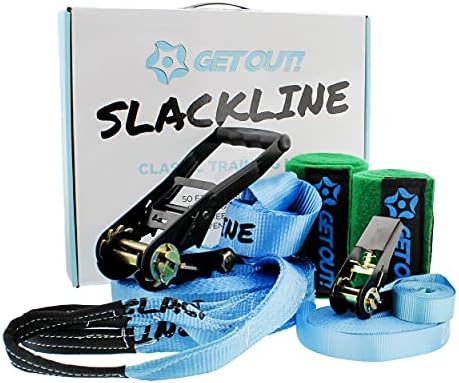 Get Out! Slackline Beginner Kit for Kids and Adults – Classic Slackline with Training Line Complete Kit