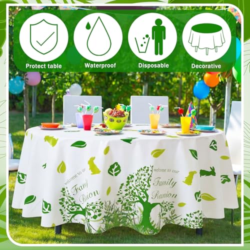 Image of Ganeen 6 Pcs Family Reunion Tablecloths Party Decorations 84 Inch Family Tree Reunion Green Tree Tablecloths Disposable Plastic Round Waterproof Table Covers for Spring Holiday Gathering Party Supply
