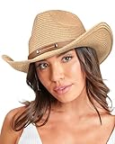 FURTALK Sun Hats for Women Men Foldable Straw Cowboy Cowgirl Hat with Adjustable Wind Lanyard UPF 80+ Safari Hat Khaki L-XL