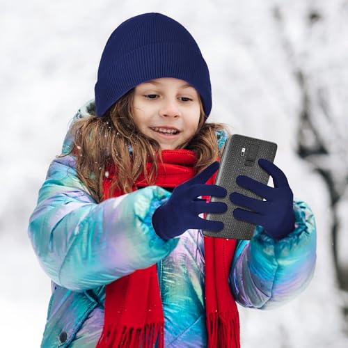 Image of Cooraby 6 Pack Kid's Winter Beanies Hat Full Fingers Gloves Set Skull Winter Caps Stretchy Gloves for Boys Girls