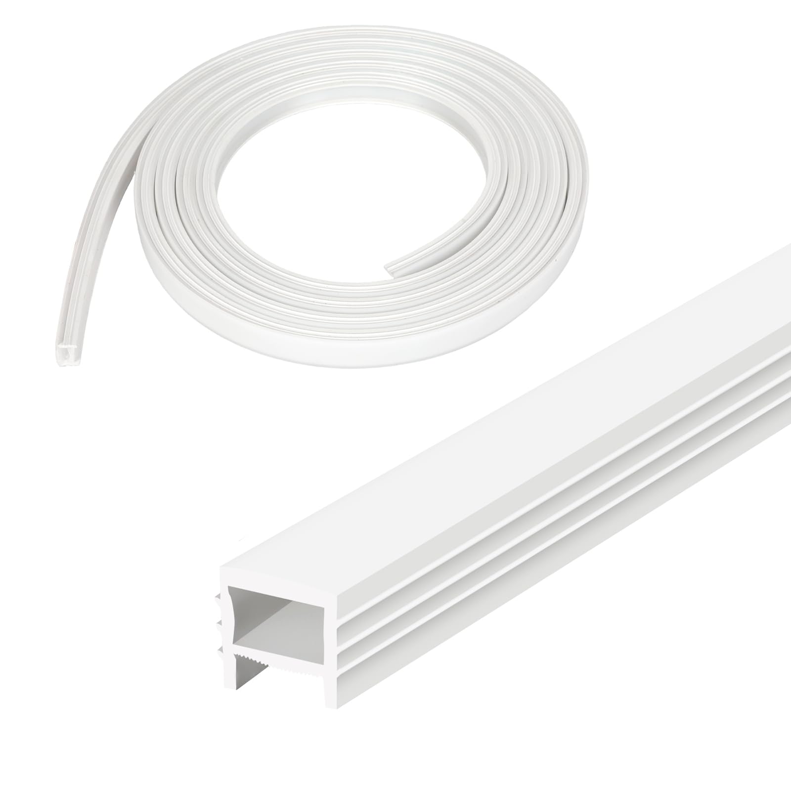 Dwlhap LED Silicone Profile, 10x10 mm Trimless Flexible LED Diffuser, No Threading Required Waterproof Neon LED Channel for COB Strip Lights, Minimalist Ceiling Cabinet Lighting (White, 3m)