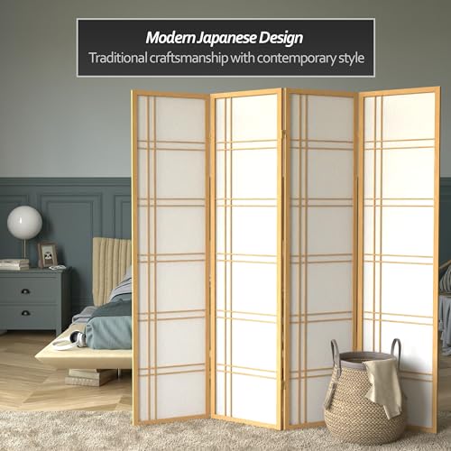 Red Lantern 6 ft. Tall Double Cross Shoji Screen - Natural - 4 Panels