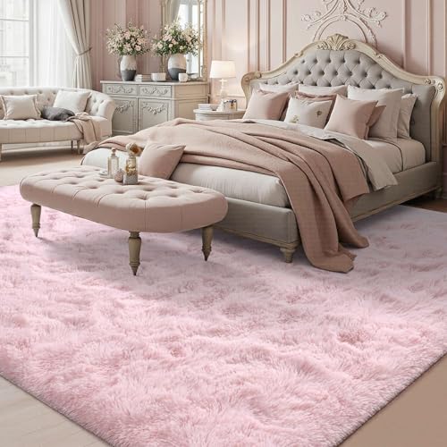 Pink Rug 5x8 Fluffy Rugs for Living Room,Blush Area Rug Shag Carpet for Girls Bedroom Baby Kids Nursery Dress Room Girle Home Decor,Non-Slip