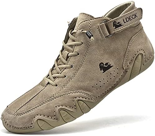 LANSGELING Italian handmade suede velcro high boots, Beck shoes for men waterproof Leather Casual Sneakers Non-Slip Breathable Chukka