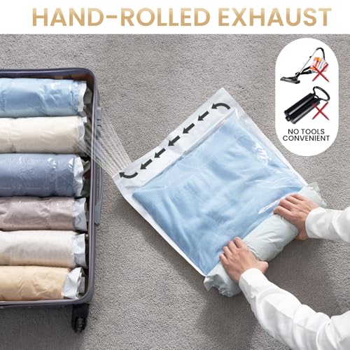 Image of TAILI 10 Pack Travel Compression Bags, Roll Up Space Saver Bags (23.6x15.7 inch),Hand Roll Packing Bags for Luggage, Suitcase, Backpack, No Tools or Vacuum Needed, Travel Accessories, Cream