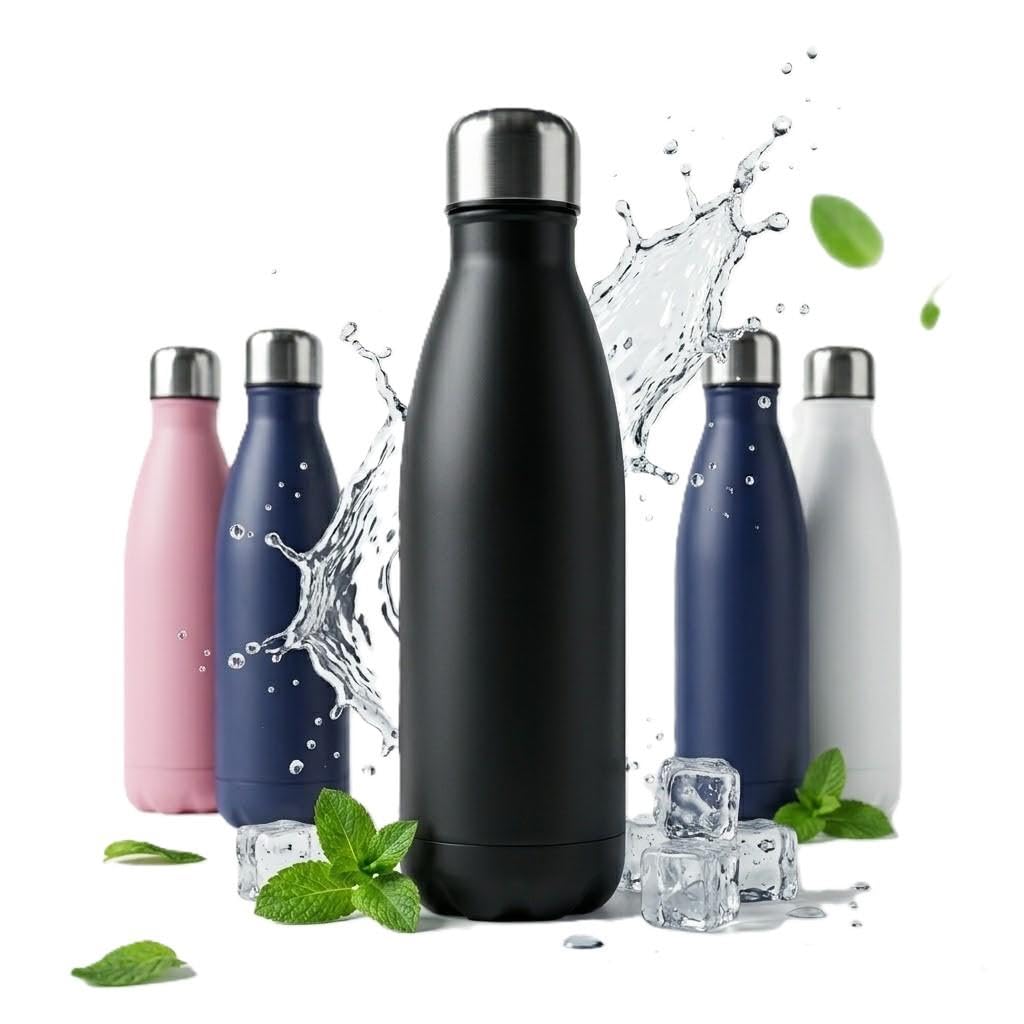 A2Z Stainless Steel Water Bottle 500ml Vacuum Insulated Flask Double Wall Leakproof Reusable Drinks Bottle for Hot & Cold Drinks Gym Travel 27x7cm 0.36kg Black Navy Pink Beige