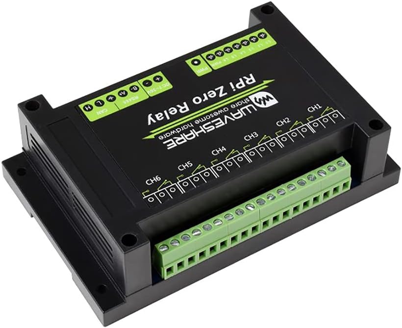 Industrial 6-Channel Relay Module for Raspberry Pi Zero WH,with ABS Protection Case, RS485/CAN Bus, Power Supply Isolation & Photocoupler Isolation
