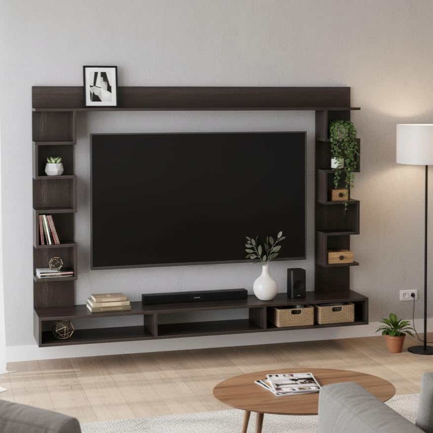 FURNEASER Cabiar Wall Mount TV Unit for Living Room Wooden Entertainment Center with Storage Shelves Modern TV Panel Stand Showcase for Up to 55 Inch Media Console Cabinet (Wenge)