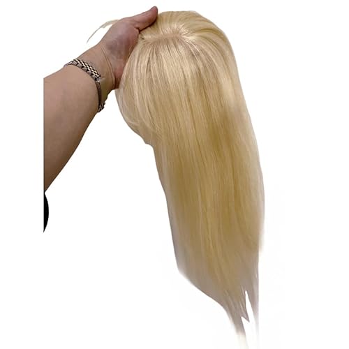 Miniatura 2 de Anemone Toppers de cabello humano rubio 613 para mujer, con clip, con flequillo, pelo lacio, tupé, parte media, postizos (12 pulgadas)