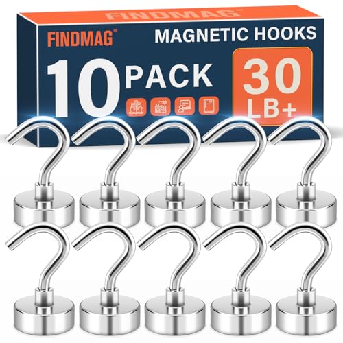 Image of FINDMAG Magnet Hooks, 30LB+ Magnetic Hooks for Cruise Cabins, 10 Pack