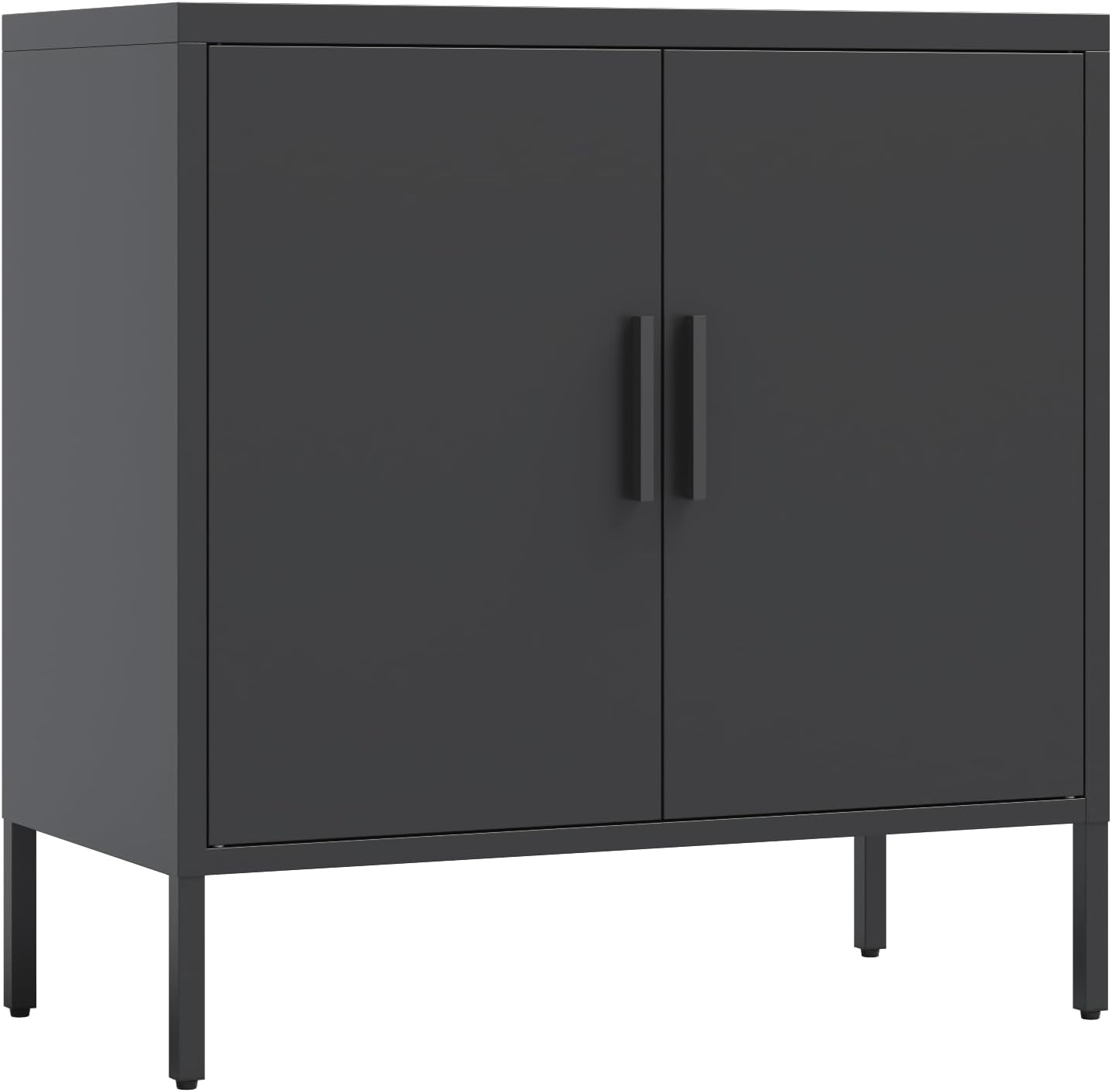 VFJ NO Lock, Metal Storage Cabinet with 2 Doors & 2 Adjustable Shelves for Home, Office, School, Gym (Black + Steel)