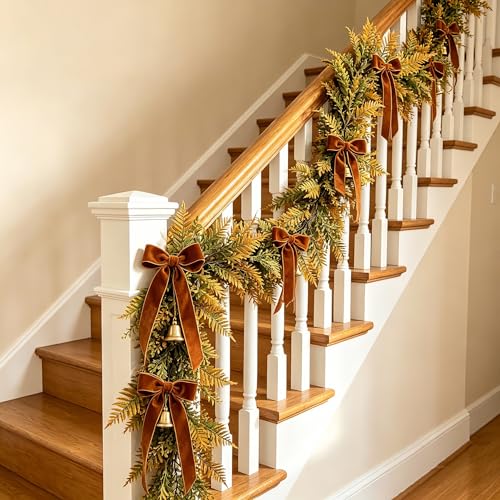 HipTree 6FT Artificial Fall Garland with Fern & Eucalyptus Leaves, Autumn Greenery Vine for Mantle Fireplace Table Centerpiece, Thanksgiving Harvest Home Indoor Outdoor Decor,Fall Decorations for Home — view 4