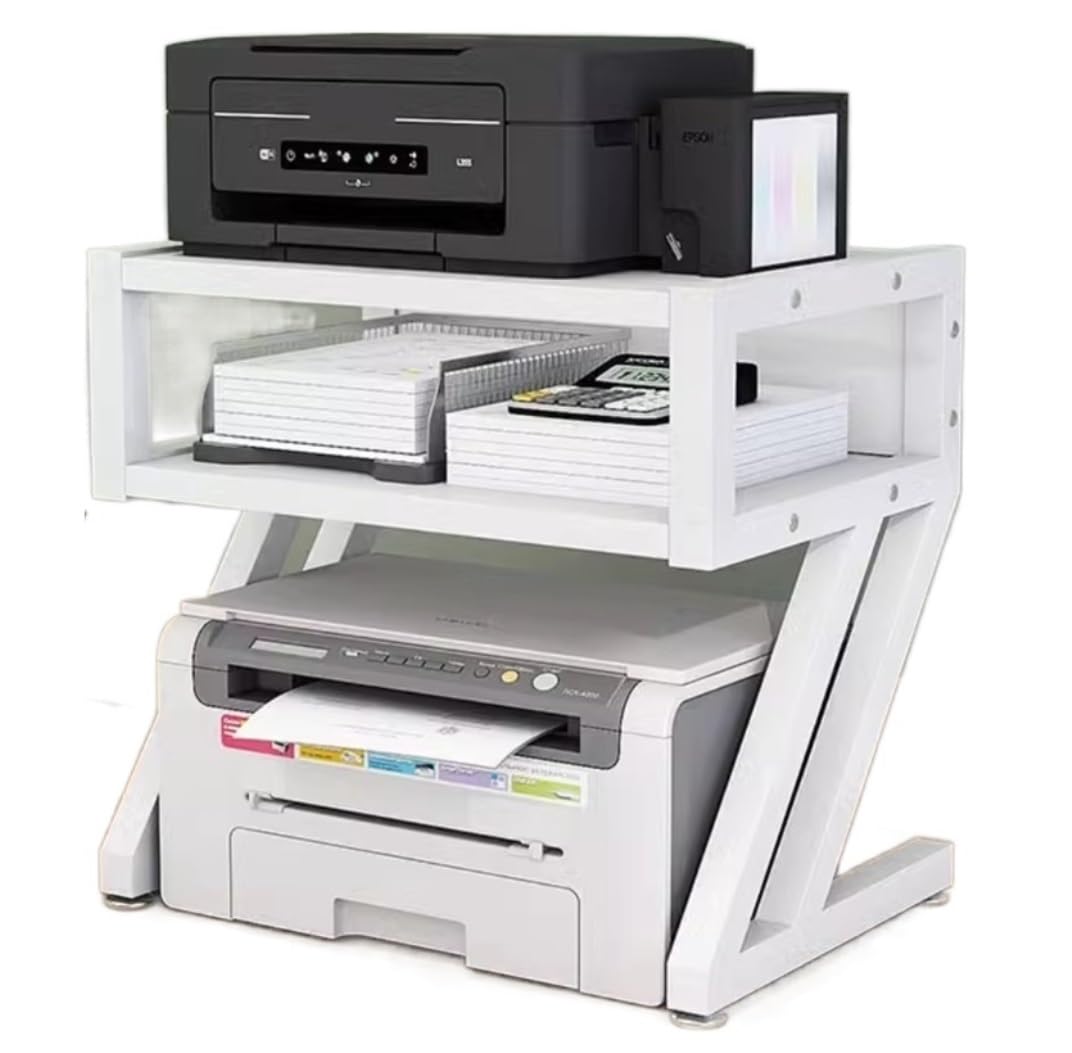 Supporto Stampante Rack di Archiviazione per Ufficio per Stampanti per Finitura Desktop per Fax per Ufficio(White,55x35x41cm)