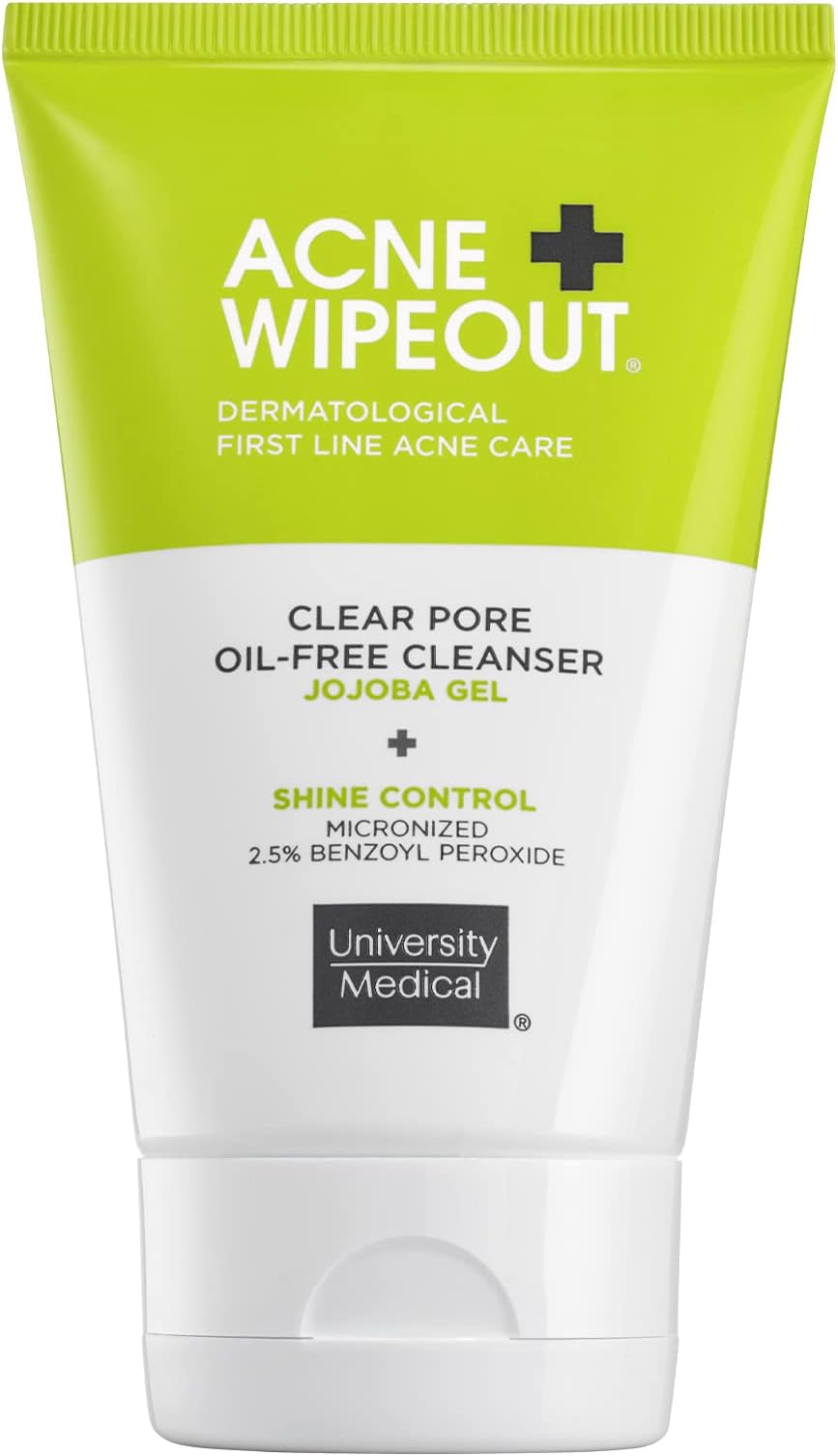 Acne Wipeout Oil-Free Pore Cleanser - Acne Treatment for Acne Prone Skin with Shine Control and Jojoba Gel. Gently Exfoliates to Deliver Micronized 2.5% Benzoyl Peroxide Treatment into Pores, 4 fl oz