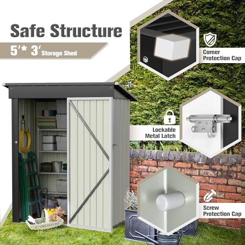 image for JUMMICO Metal Outdoor Storage Shed 5 x 3 FT Metal Shed with Lockable D