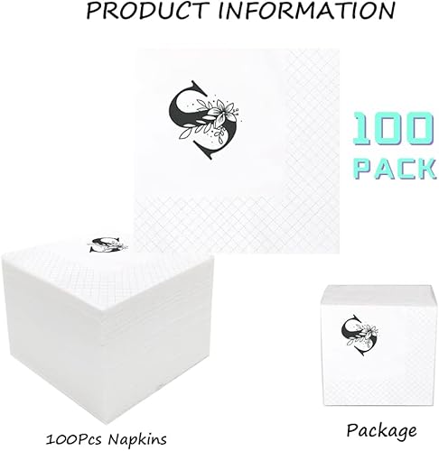 Miniatura 3 de Geloar Servilletas con monograma, paquete de 100 servilletas de papel desechables con monograma de letra U de color negro para cumpleaños, novia,