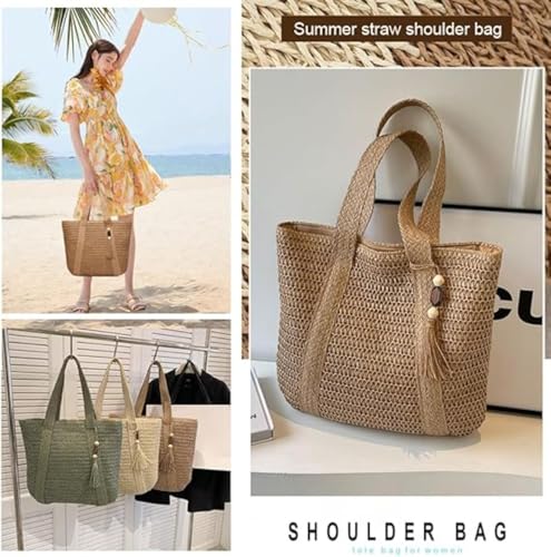 Bolso de playa de paja calado para mujer miniatura 6